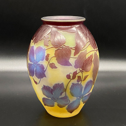 A Stunning Emile Galle Cameo Glass Ovoid Formed Clematis Vase
