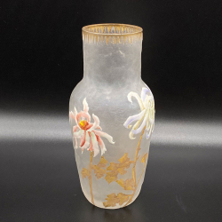 Legras Mont Joy Enamelled Glass Decorated with  Chrysanthemums