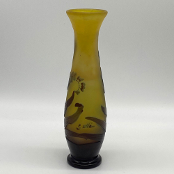 Emile Galle Acid Etched Overlaid Cameo Glass Vase decorated with Flower