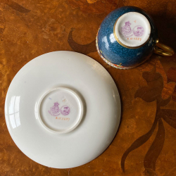 Royal Worcester Porcelain Demitasse Set with Silver Enamel Spoons