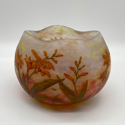 Daum Nancy Cameo and Enamelled Glass Round and Quatrefoil Rim Vase