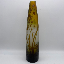 Emile Galle Acid Etched Overlaid Glass Water Scene Vase