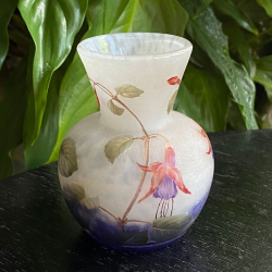 Daum Nancy Cameo and Enamelled Glass Fuchsia Vase