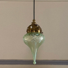 John Walsh Walsh Vaseline Glass Pendant Lamp with Peacock Feather Pattern
