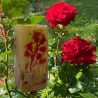 Daum Nancy Vitrification, Cameo, and Enamelled glass Rose Hip Vase