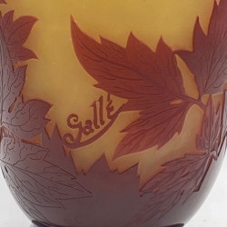 Emile Galle Acid Etched Overlaid with Bleeding Heart Flowers and Foliage