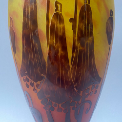 Le Verre Francais Acid Etched Overlaid  Vase Decorated  with Bell Shaped Flowers
