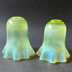 A Pair Powell Vaseline Glass Electric Lamp Shades for Arts and Crafts Lamp