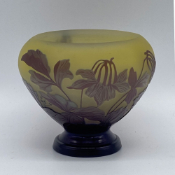 Emile Galle Acid Etched Overlaid Small Vase Decorated with Aquilegia
