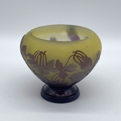 Emile Galle Acid Etched Overlaid Small Vase Decorated with Aquilegia