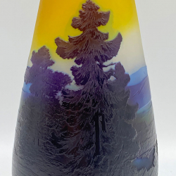 Emile Galle Cameo Glass Vase, Acid Etched Overlaid with Landscape