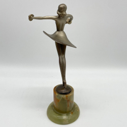 Art Deco Josef Lorenzl  Cold Painted Bronze Figure Dancer on Onyx Base