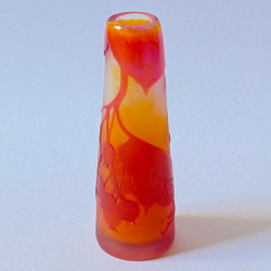Emile Galle Small Cameo Vase Cylindrical Tapered Shape Decorated with Rose Hips