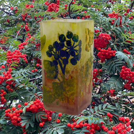 Daum Nancy Acid Etched Overlaid , Vitrified and Enamelled Glass Berry Vase