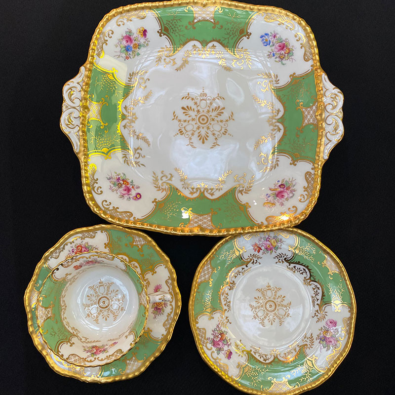 Coalport Porcelain Apple Green Batwing Tea Service