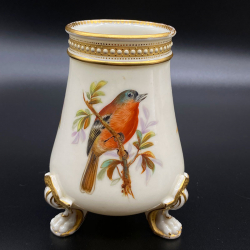 A Pair Royal Worcester Porcelain vases Hand Painted with Birds and Jewelled Enamel