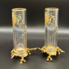 A Pair Antique French Baccarat Enamelled Glass Vase