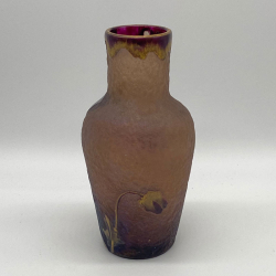 Art Nouveau Legras Mont Joye Acid Etched Overlaid and Gilded Glass Vase