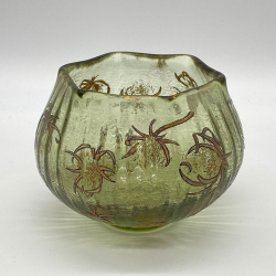 Emile Galle Uranium Glass Bowl Enamelled with Thistle Seed Head