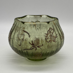 Emile Galle Uranium Glass Bowl Enamelled with Thistle Seed Head