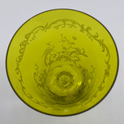 St Louis Set of 5 Liqueur Glasses, Light Green Bowl with Etched Phoenixes