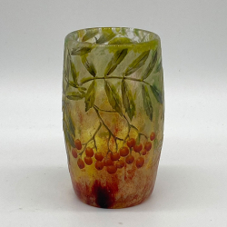 Daum Nancy Cameo and Enamelled Glass Vase Decorated with Berries