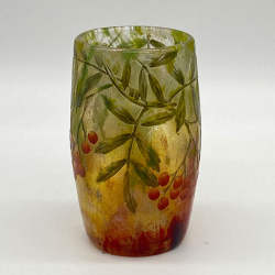Daum Nancy Cameo and Enamelled Glass Vase Decorated with Berries