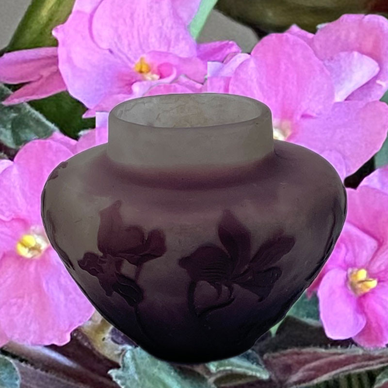 Emile Galle Cameo Glass Small Vase Decorated with Violets