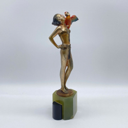 Art Deco Cold Painted Bronze Figure "Dancer with A Bird" by Josef Lorenzl