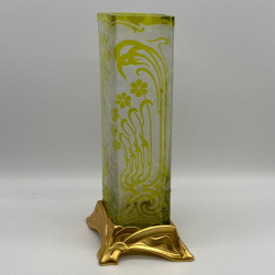 Art Nouveau Period Baccarat Cameo Glass Vase with Gilt Metal Base