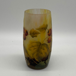 Daum Nancy Cameo and Enamelled Glass Vase Decorated with Rose Hips