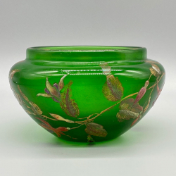 Emile Galle Enamelled Glass Bowl Decorated with Fuchsia