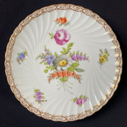 Dresden Porcelain Set of Six Dessert Plates Hand Painted with Bouquets