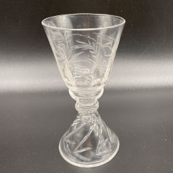 French Clichy Set of Six Goblets Engraved with Flower and Mayfly