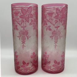 A Pair of Stunning Antique Baccarat Glass Vases Acid Etched with Berries