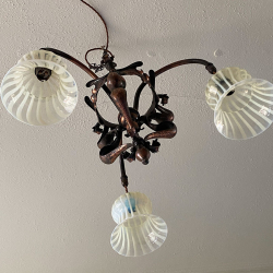 Arts and Crafts Three Branches Ceiling Lamp with Vaseline Shades