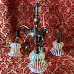 Arts and Crafts Three Branches Ceiling Lamp with Vaseline Shades