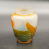 Emile Galle Small Cameo Glass Vase Fire Polished, Water Lilies in The Pond