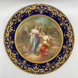 Royal Vienna Porcelain Cabinet Plate, Depicting Beautiful Maidens in a Courtyard