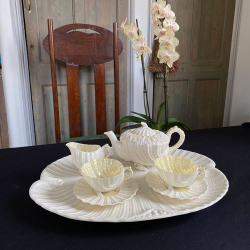 Early Irish Belleek Porcelain Neptune Tea For Two, Shell Shaped with Shell Feet
