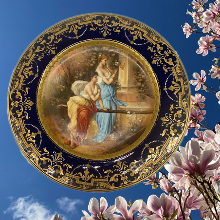 Vienna Porcelain Cabinet Plate Hand Painted with Two Beautiful Maidens