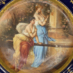 Vienna Porcelain Cabinet Plate Hand Painted with Two Beautiful Maidens