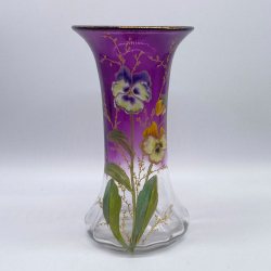 Legras Mont Joye Enamelled Glass, Decorated with Pansies