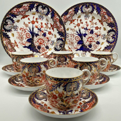 Royal Crown Derby Porcelain Imari Pattern Set of Six Cups Six Saucers and Two Plates