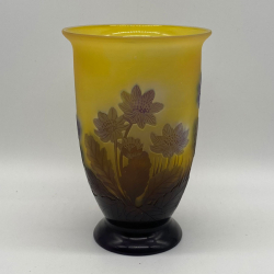 Emile Galle Acid Etched Overlaid Glass Vase Decorated with flowers