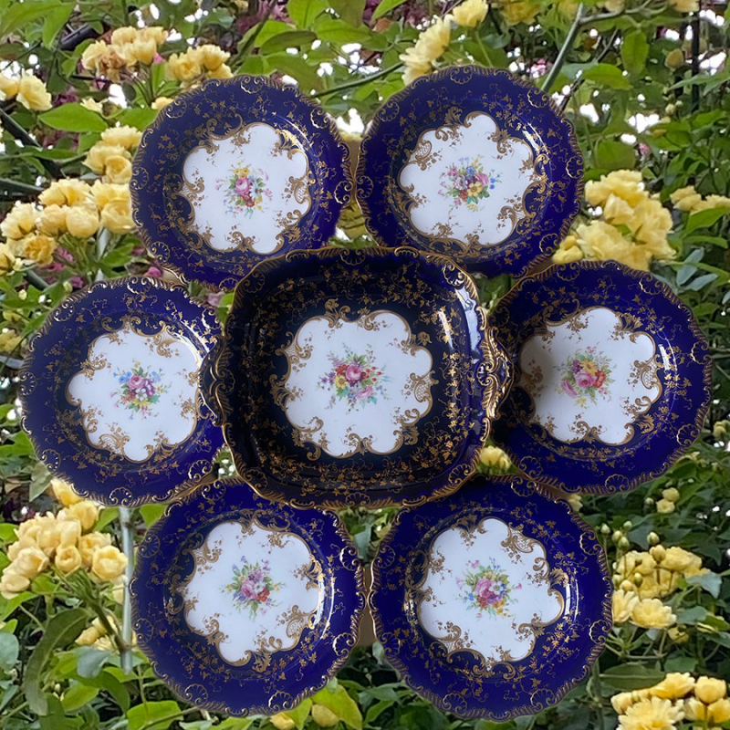 Royal Worcester Porcelain Part Dessert Service Decorated with Bouquets