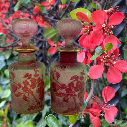 A Pair Baccarat Uranium Glass Scent Bottles  Acid Etched with Flowers and Berries