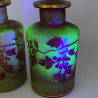 A Pair Baccarat Uranium Glass Scent Bottles  Acid Etched with Flowers and Berries