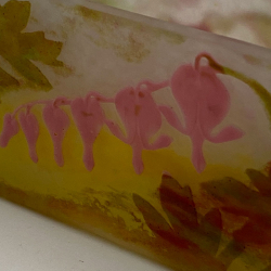 Daum Nancy Acid Etched Overlaid and Lamelle Glass Bleeding Heart Vase