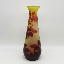 Emile Galle Cameo Glass Vase,  Yellow Ground Acid Etched Overlaid with Roses